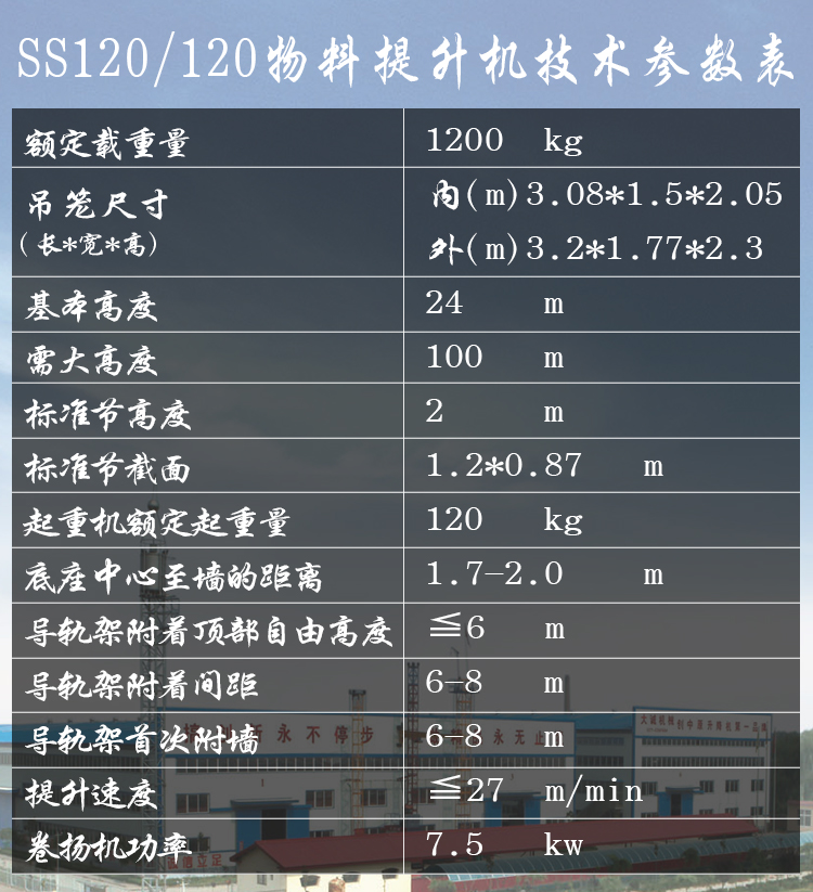 河南大誠機械SS120/120物料提升機參數(shù)